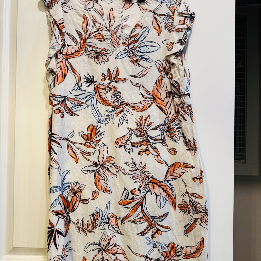 Tahari White Midi Dress with Orange & Blue Floral Print